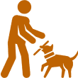 Icon of a person training a dog with a hat.